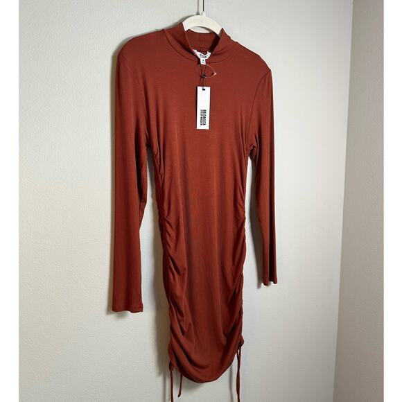 NWT BB Dakota by Steve Madden Burnt Orange Ruched Ribbed Mini Dress Size Medium - Picture 9 of 9